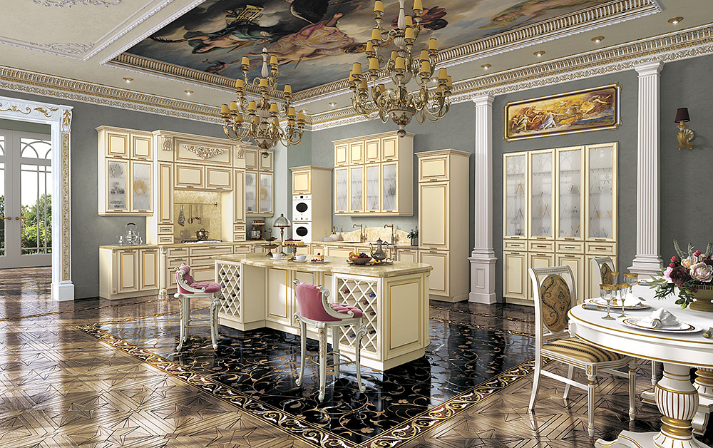 Кухня Виконт ваниль с золотой патиной