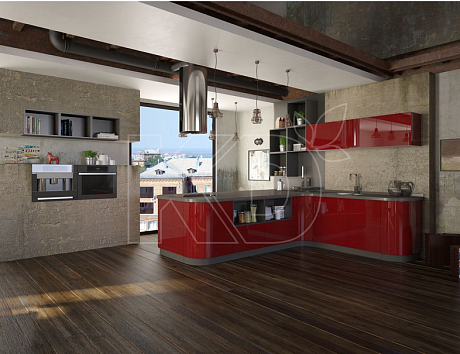 Угловые кухни красного цвета