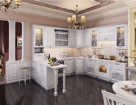 Белый фасад кухни классика