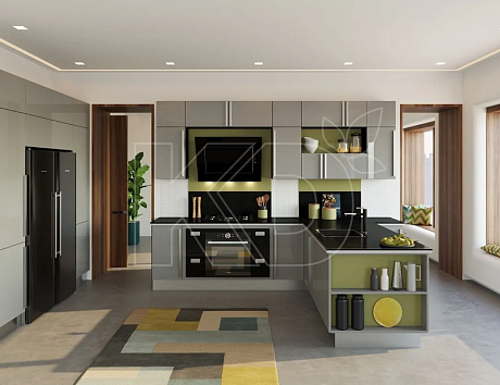 Угловые кухни зеленых оттенков