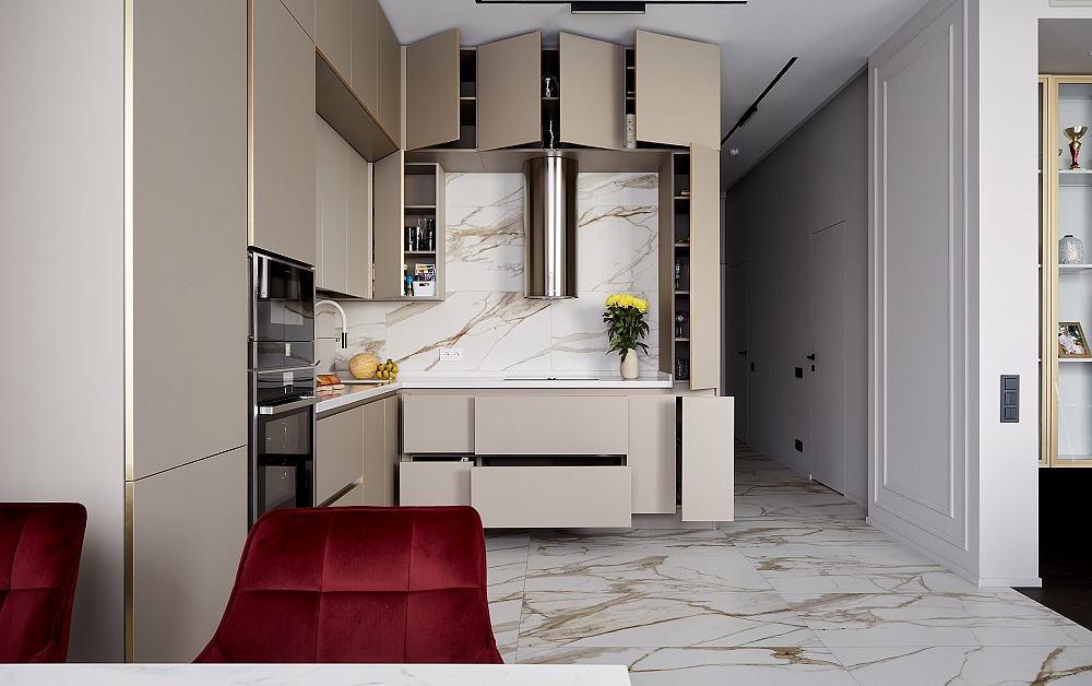 Эргономичная кухня Ханна Стил с цилиндрической вытяжкой